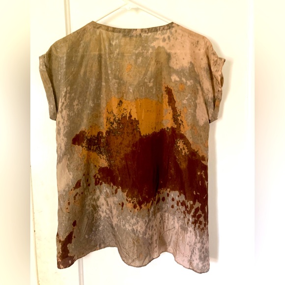 Eileen Fisher Copper Marbled Silk Tee/ XS - Picture 2 of 4